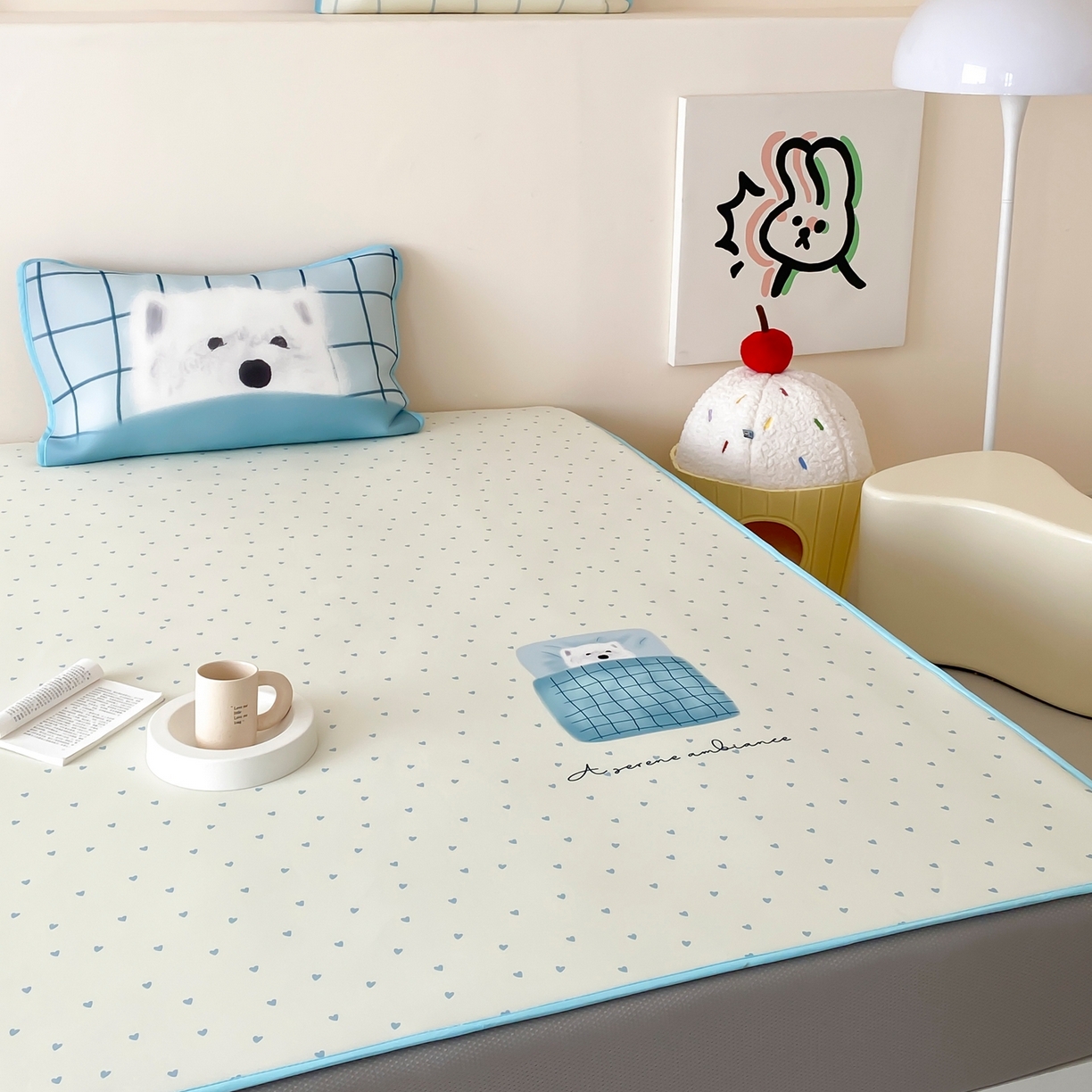 91家纺网 家纺一手货源 找家纺 桃喜 2026新款数码印花冰纤维牛奶丝凉席 睡觉小狗