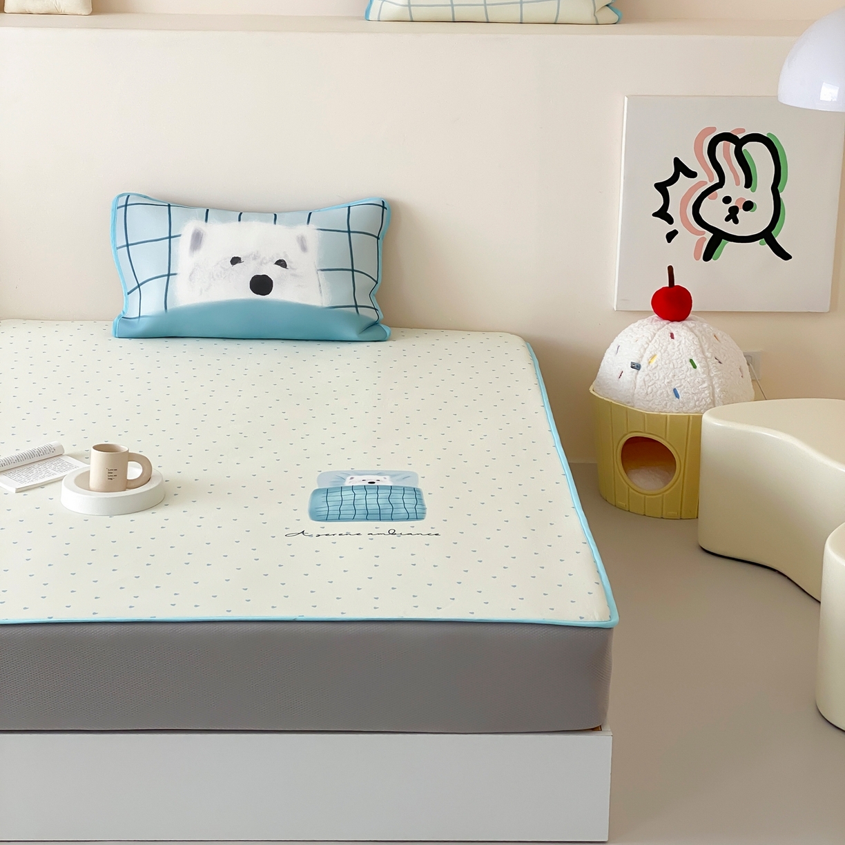 91家纺网 家纺一手货源 找家纺 桃喜 2026新款数码印花冰纤维牛奶丝凉席 睡觉小狗