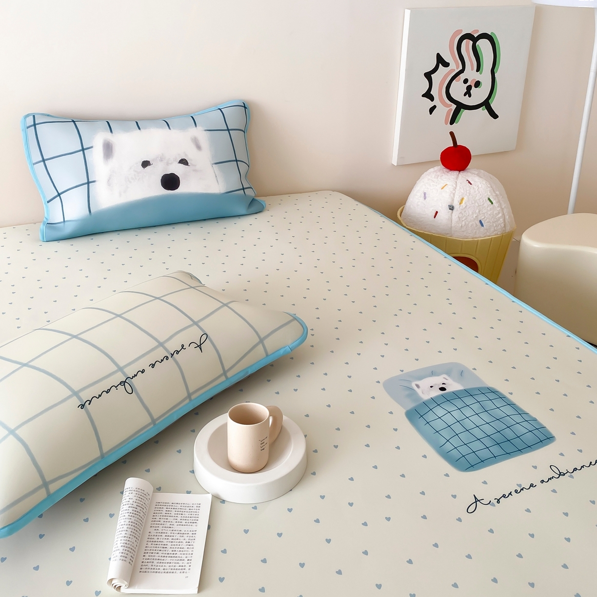 91家纺网 家纺一手货源 找家纺 桃喜 2026新款数码印花冰纤维牛奶丝凉席 睡觉小狗