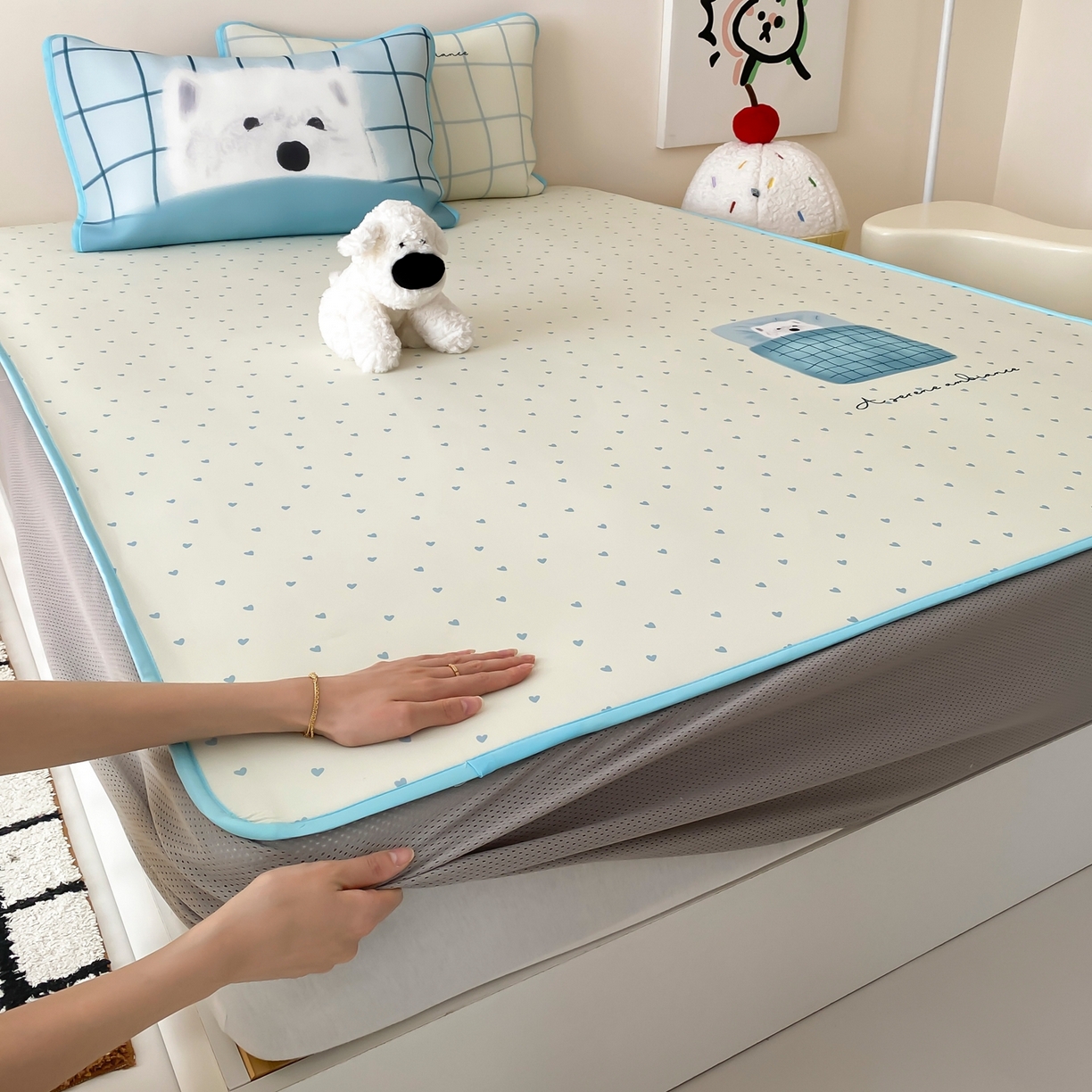 91家纺网 家纺一手货源 找家纺 桃喜 2026新款数码印花冰纤维牛奶丝凉席 睡觉小狗