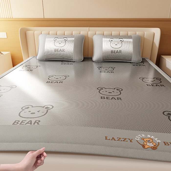 南北家居 2026新款冰藤刺绣凉感席凉席-卡皮巴拉款-小熊款 冰藤小熊-灰-床席款