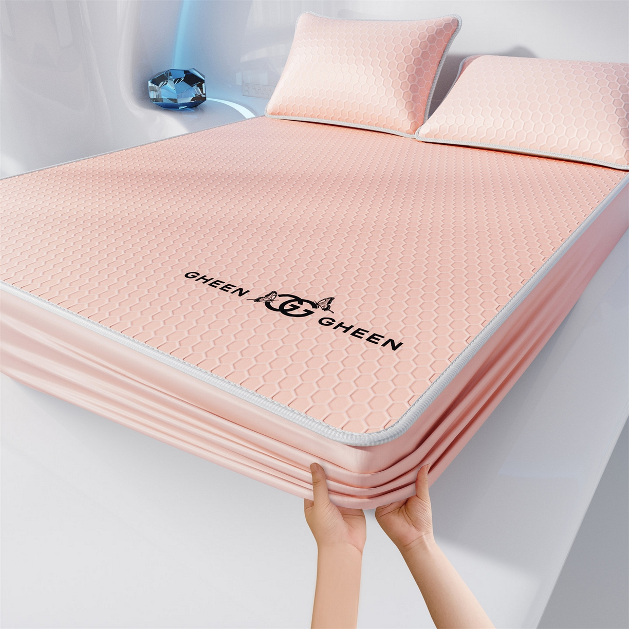 91家纺网 家纺一手货源 找家纺 南北家居 2026新款蜂窝科技凉感席-床笠款 蜂窝款-玉色床笠款