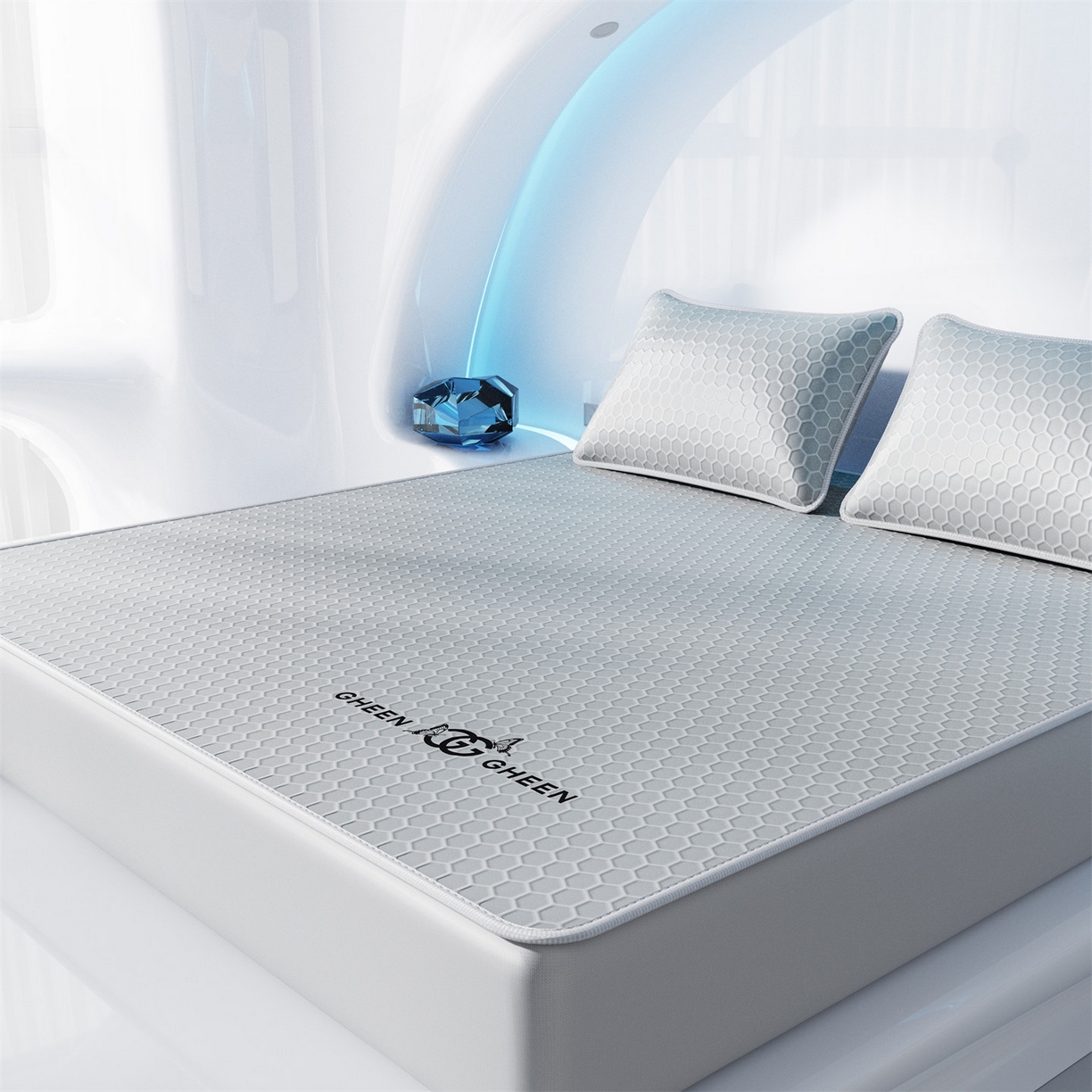 91家纺网 家纺一手货源 找家纺 南北家居 2026新款蜂窝科技凉感席-床笠款 蜂窝款-浅灰床笠款