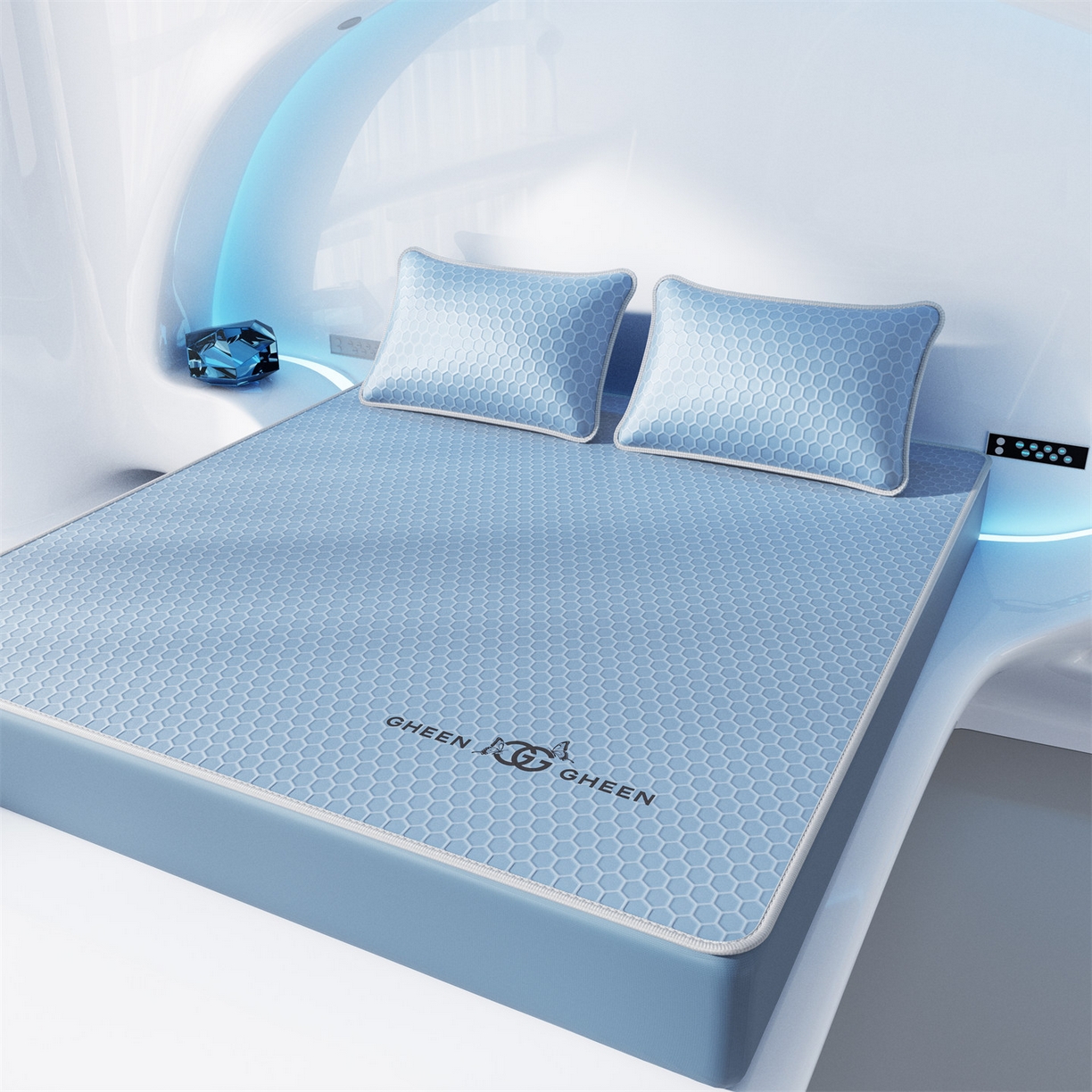 91家纺网 家纺一手货源 找家纺 南北家居 2026新款蜂窝科技凉感席-床笠款 蜂窝款-浅蓝床笠款