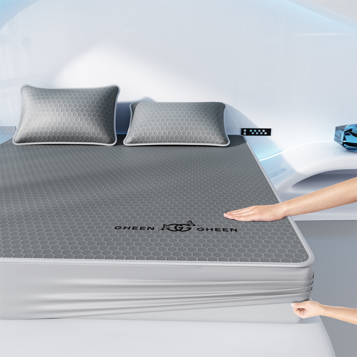 91家纺网 家纺一手货源 找家纺 南北家居 2026新款蜂窝科技凉感席-床笠款 蜂窝款-深灰床笠款