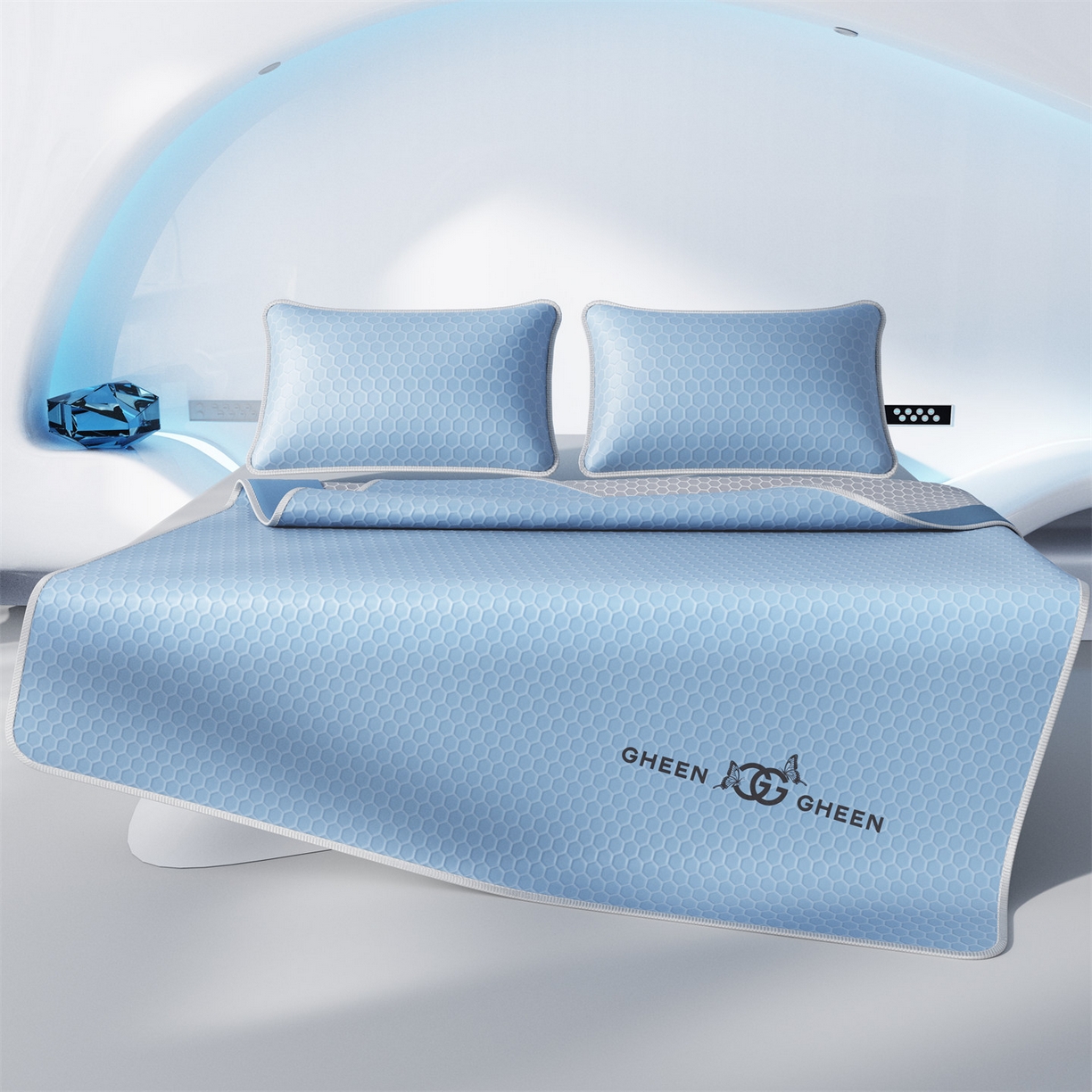 91家纺网 家纺一手货源 找家纺 南北家居 2026新款蜂窝科技凉感席-床笠款 蜂窝款-浅蓝床笠款