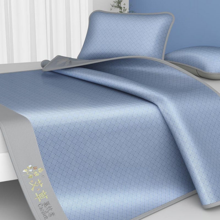 91家纺网 家纺一手货源 找家纺 南北家居 2026新款舒适亲肤凉感艾草驱蚊席凉席-床席款-床笠款 艾草驱蚊席-蓝床笠款