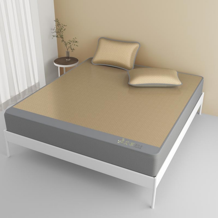 91家纺网 家纺一手货源 找家纺 南北家居 2026新款舒适亲肤凉感艾草驱蚊席凉席-床席款-床笠款 艾草驱蚊席-咖床笠款