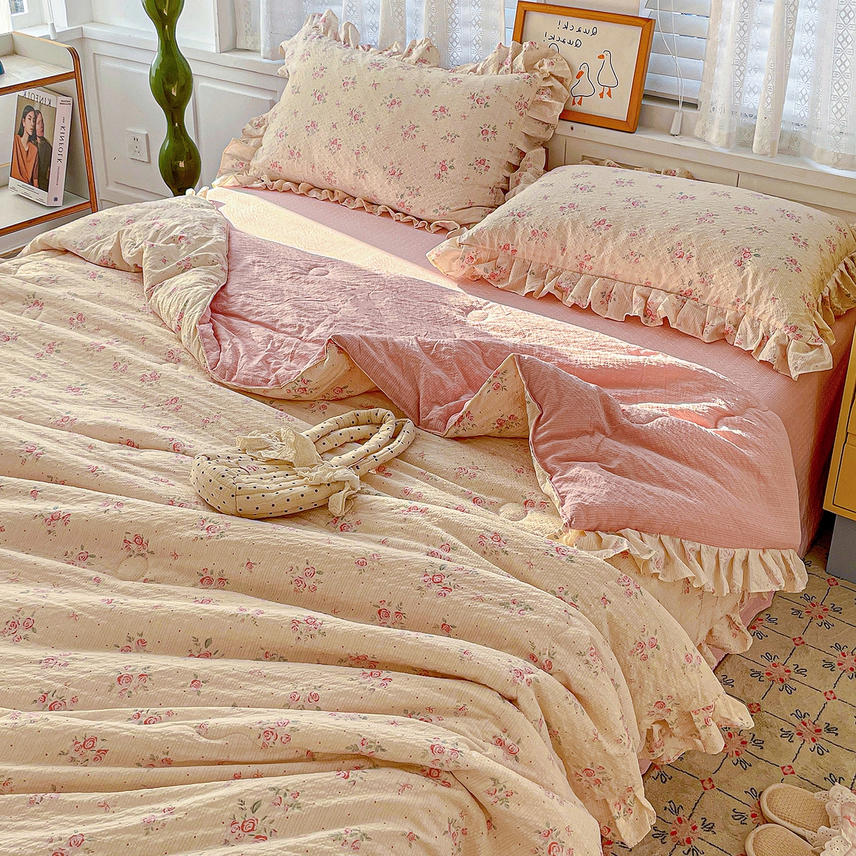 91家纺网 家纺一手货源 找家纺 南北家居 2026新款泡芙棉花边夏被四件套 XB月光