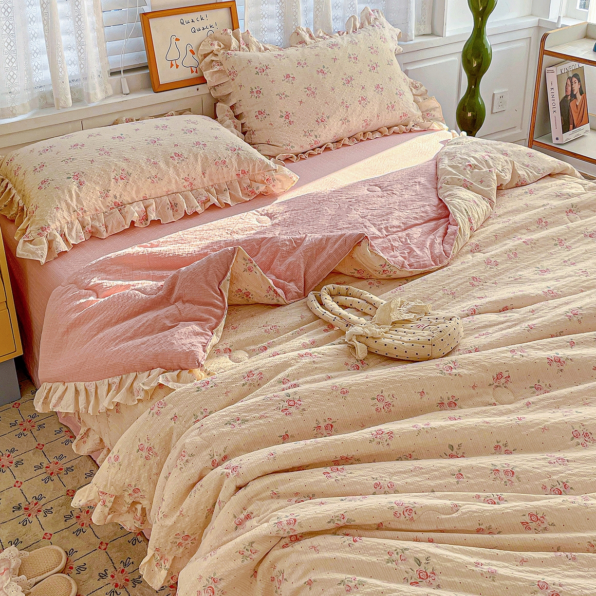 91家纺网 家纺一手货源 找家纺 南北家居 2026新款泡芙棉花边夏被四件套 XB月光