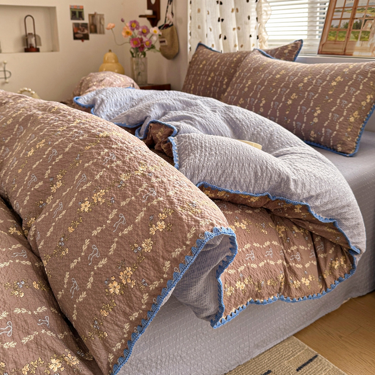 91家纺网 家纺一手货源 找家纺 南北家居 2026新款泡芙被壳针四件套 情人节咖