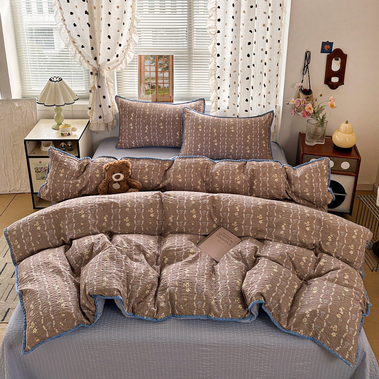 91家纺网 家纺一手货源 找家纺 南北家居 2026新款泡芙被壳针四件套 情人节咖