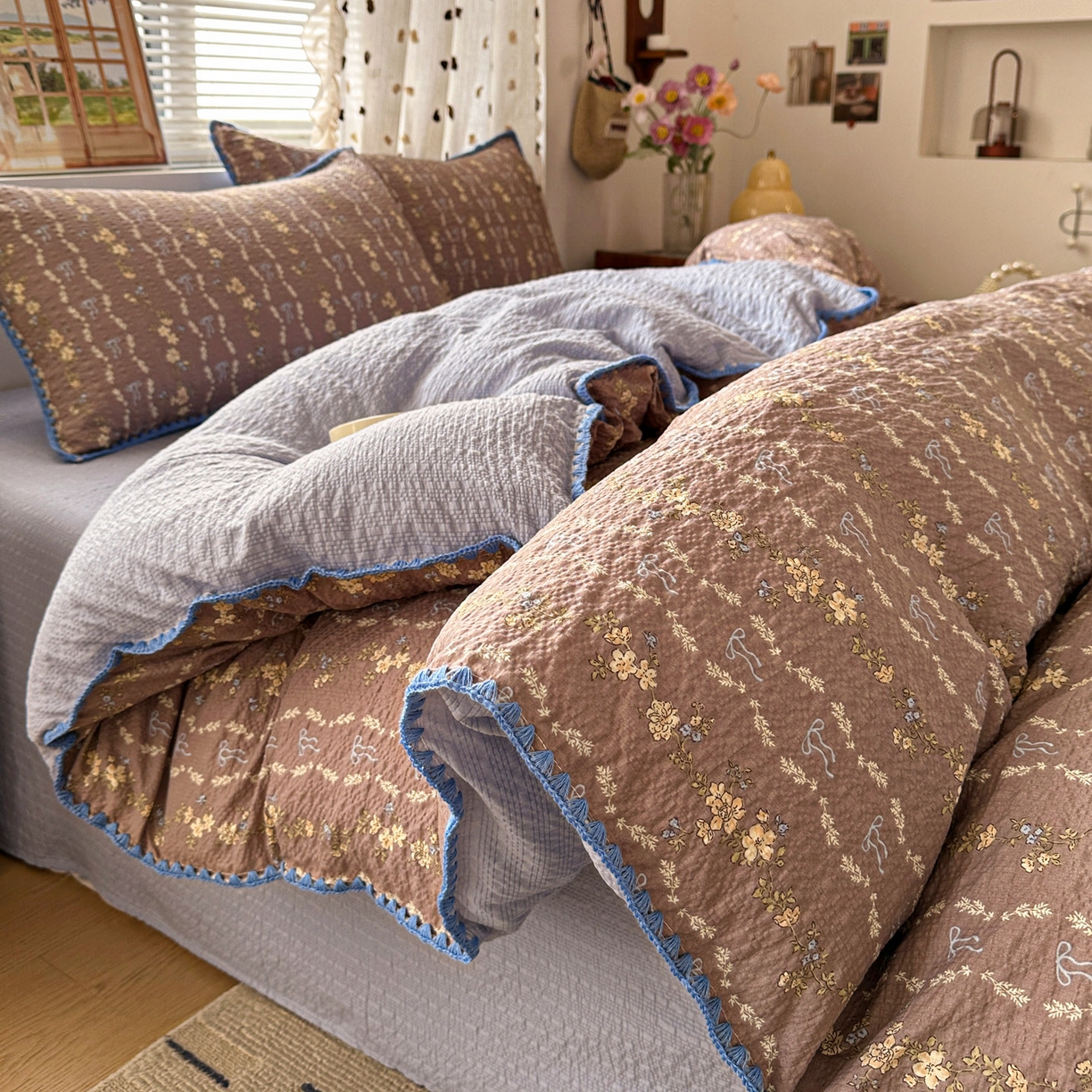 91家纺网 家纺一手货源 找家纺 南北家居 2026新款泡芙被壳针四件套 情人节咖