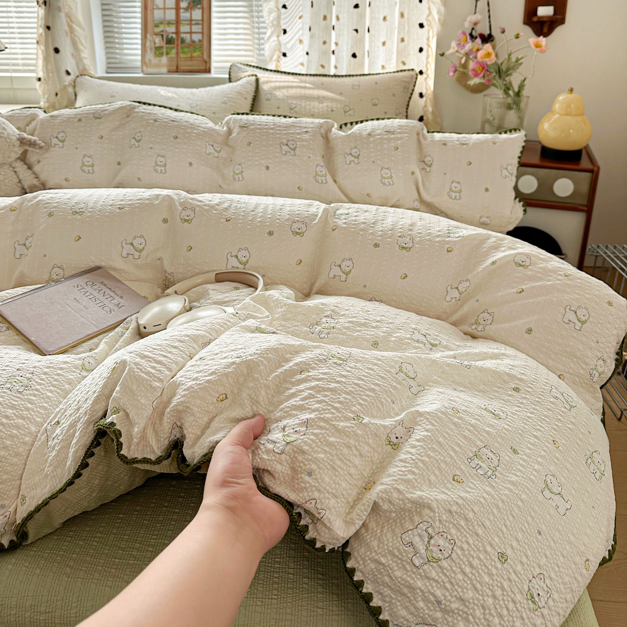91家纺网 家纺一手货源 找家纺 南北家居 2026新款泡芙被壳针四件套 耶耶狗