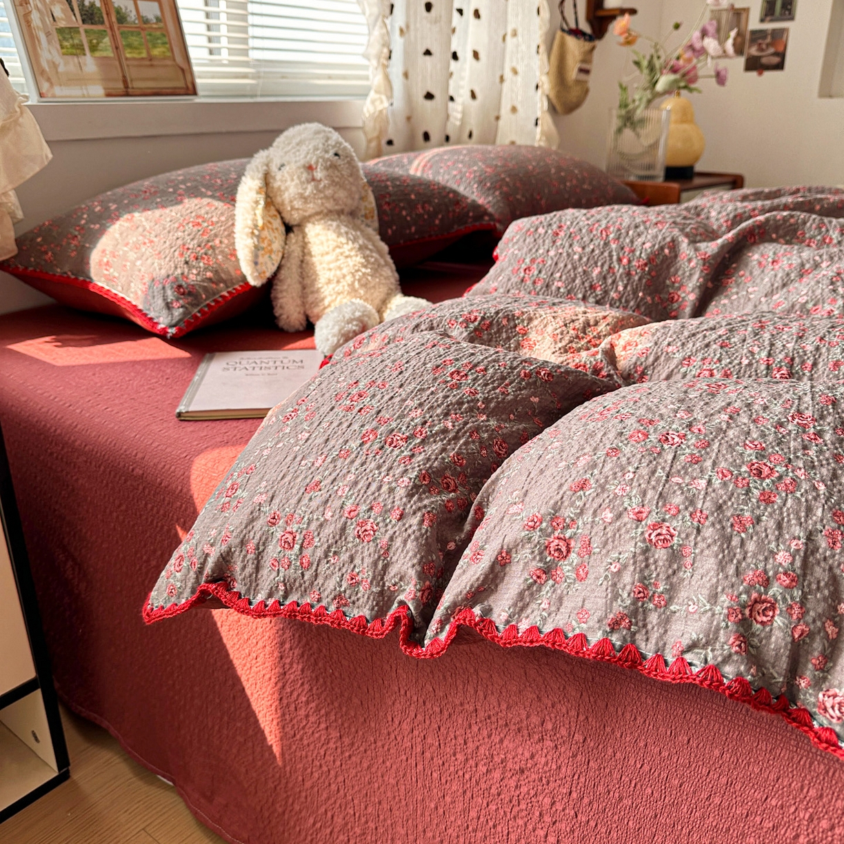 南北家居 2026新款泡芙被壳针四件套 胭脂