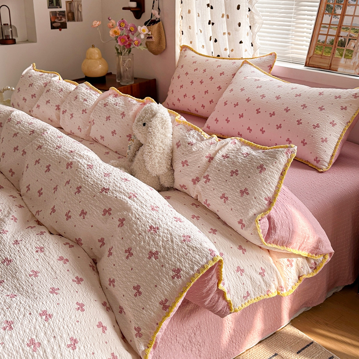 91家纺网 家纺一手货源 找家纺 南北家居 2026新款泡芙被壳针四件套 若梦