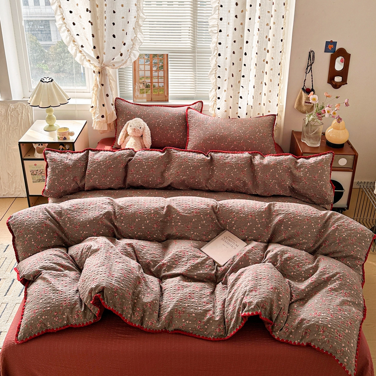 91家纺网 家纺一手货源 找家纺 南北家居 2026新款泡芙被壳针四件套 胭脂