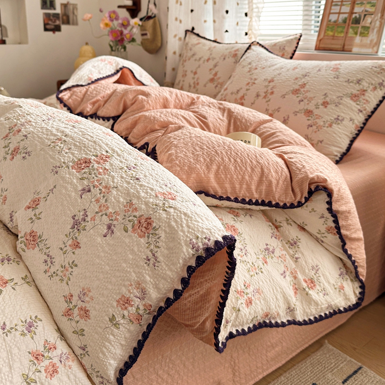 91家纺网 家纺一手货源 找家纺 南北家居 2026新款泡芙被壳针四件套 春色