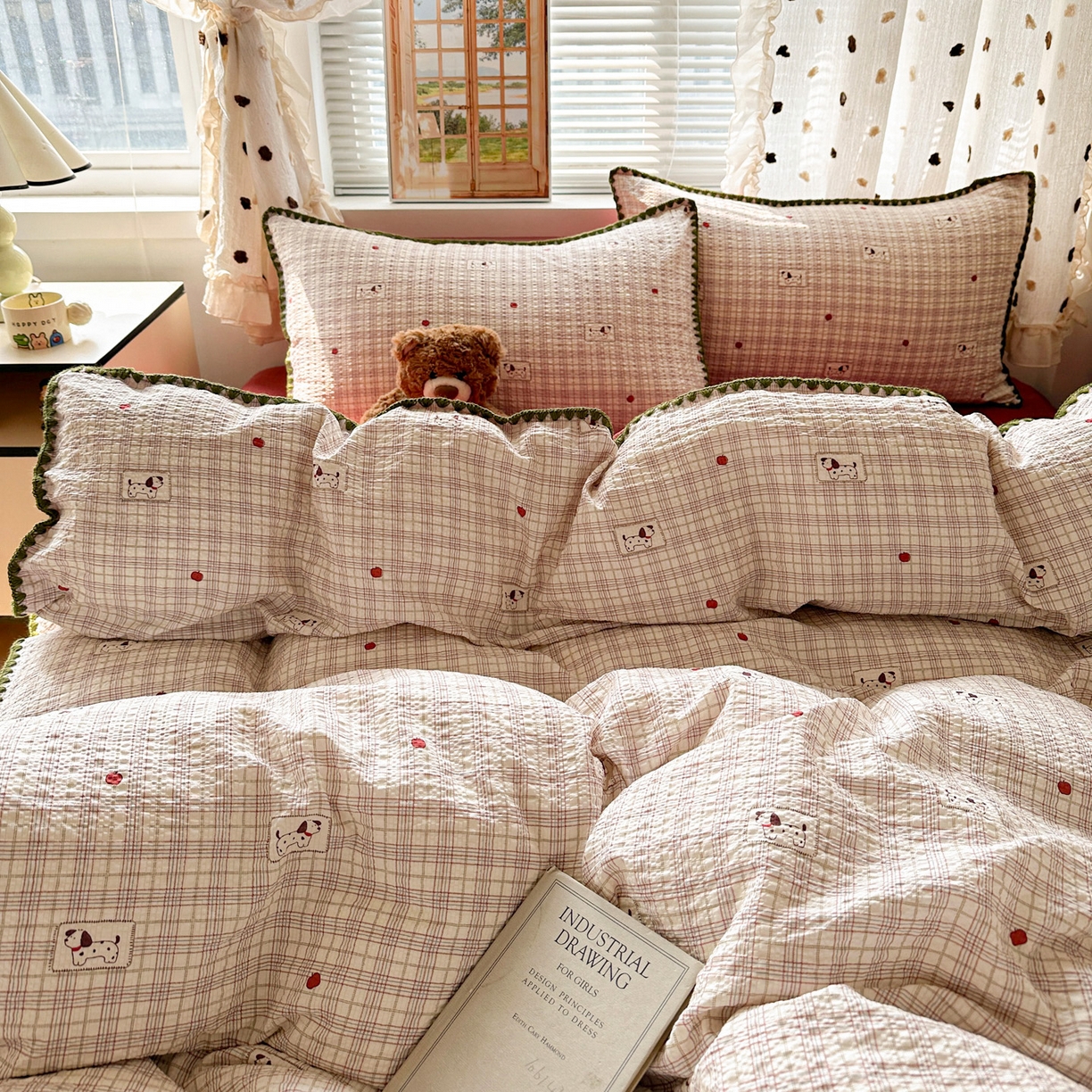 91家纺网 家纺一手货源 找家纺 南北家居 2026新款泡芙被壳针四件套 苹果狗