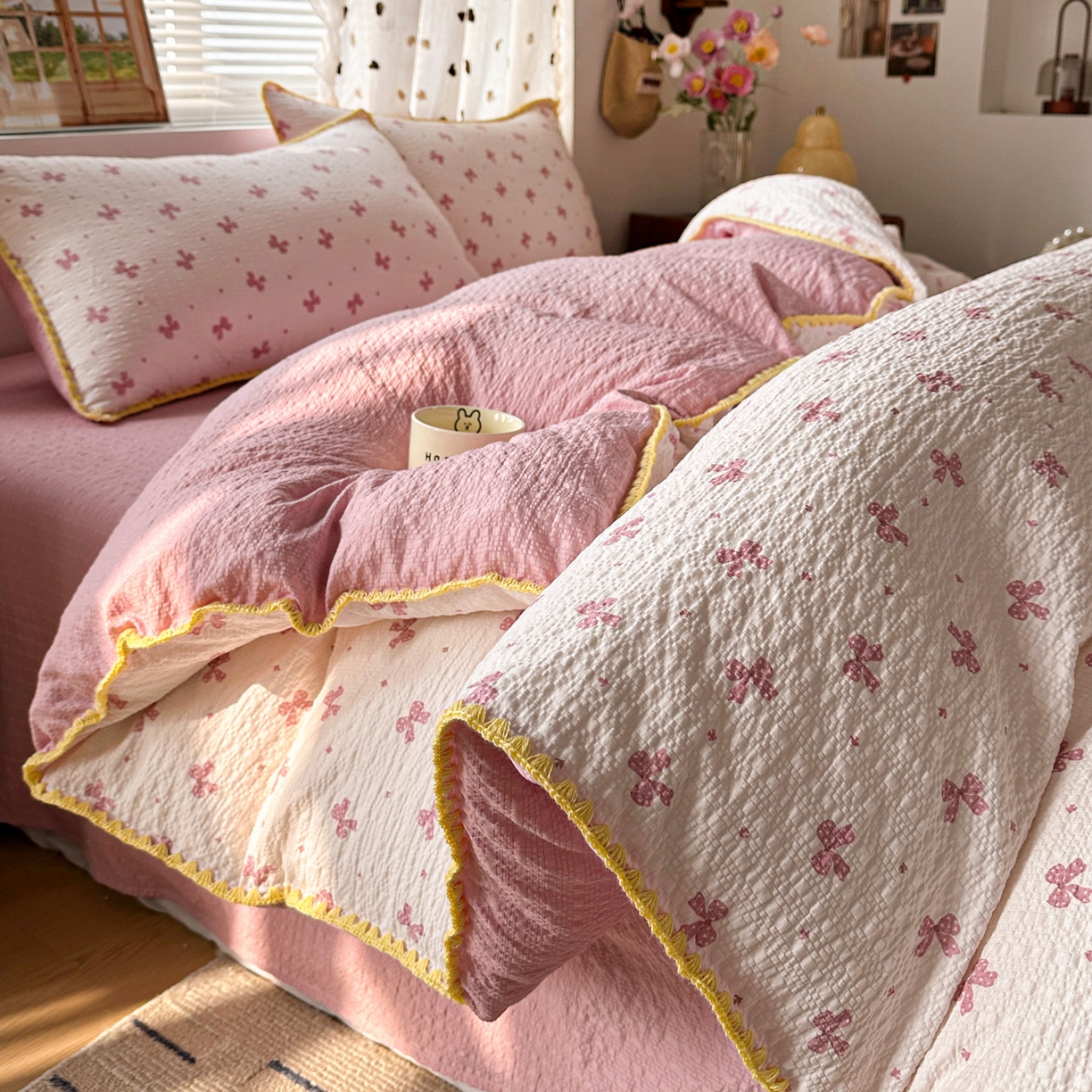 91家纺网 家纺一手货源 找家纺 南北家居 2026新款泡芙被壳针四件套 若梦