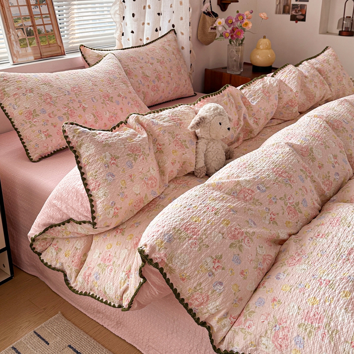 91家纺网 家纺一手货源 找家纺 南北家居 2026新款泡芙被壳针四件套 浅夏