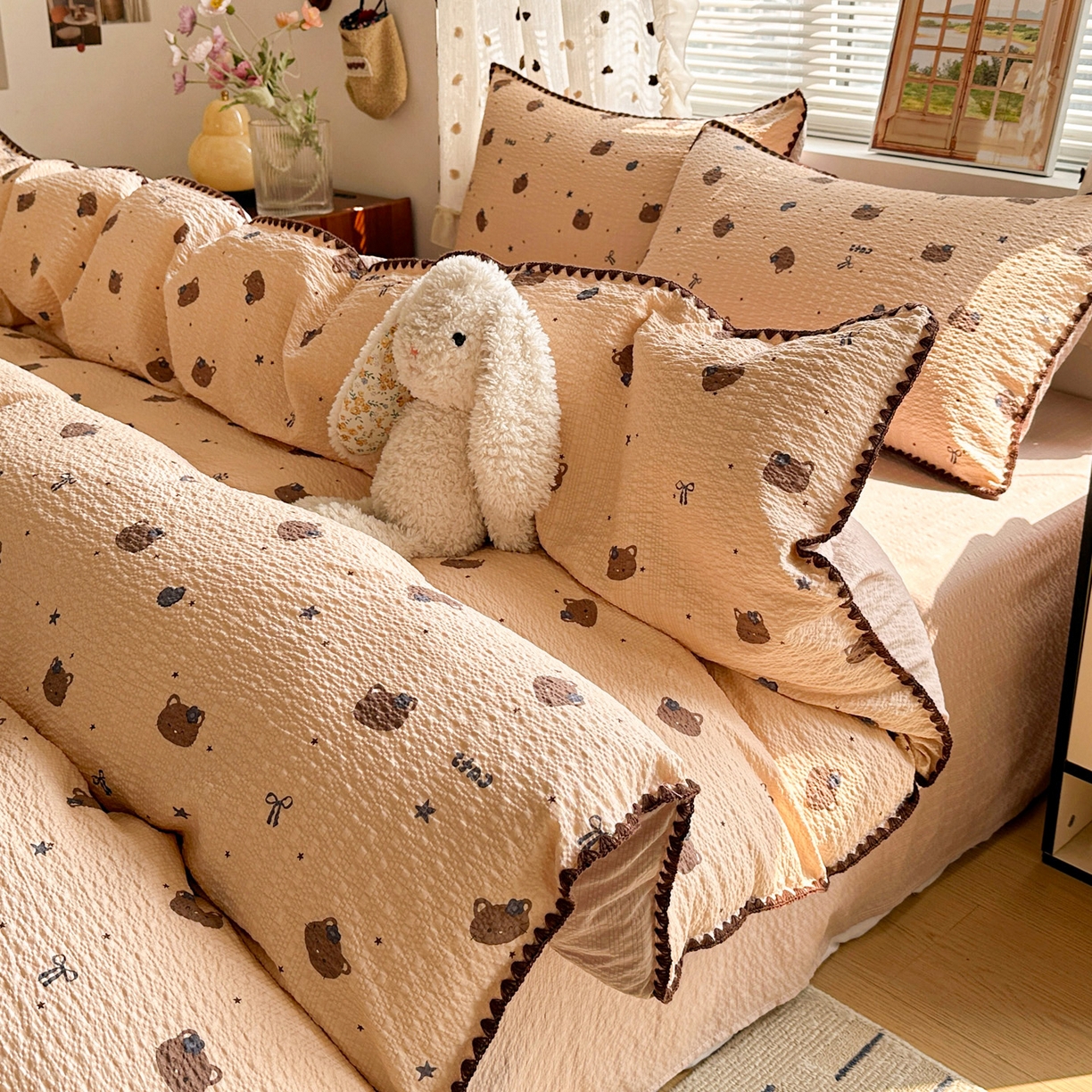 91家纺网 家纺一手货源 找家纺 南北家居 2026新款泡芙被壳针四件套 曲奇猫