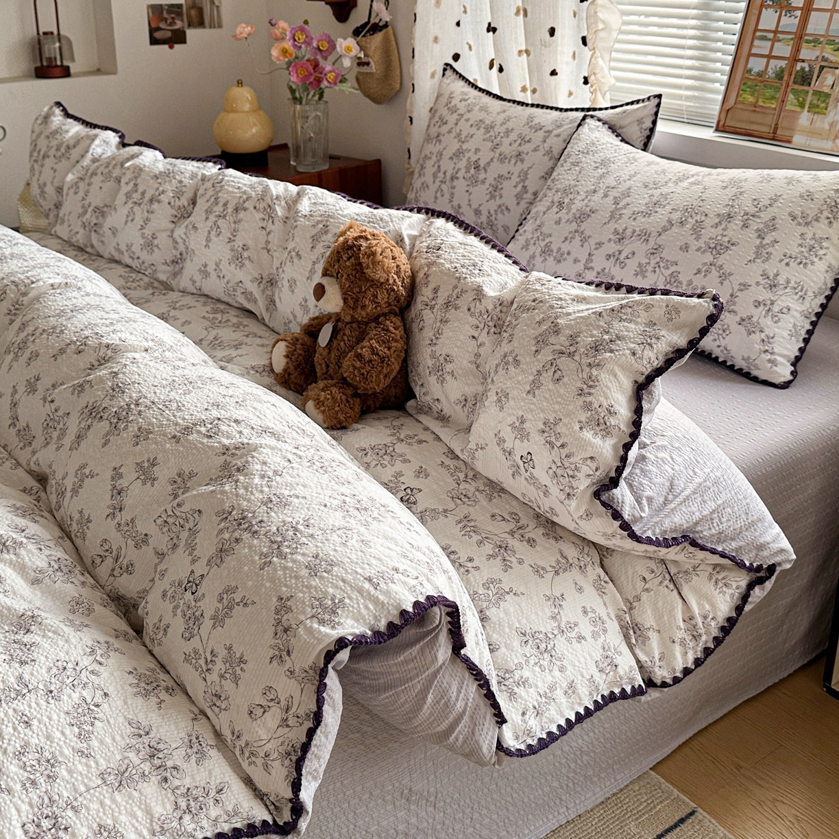 91家纺网 家纺一手货源 找家纺 南北家居 2026新款泡芙被壳针四件套 蝶迹