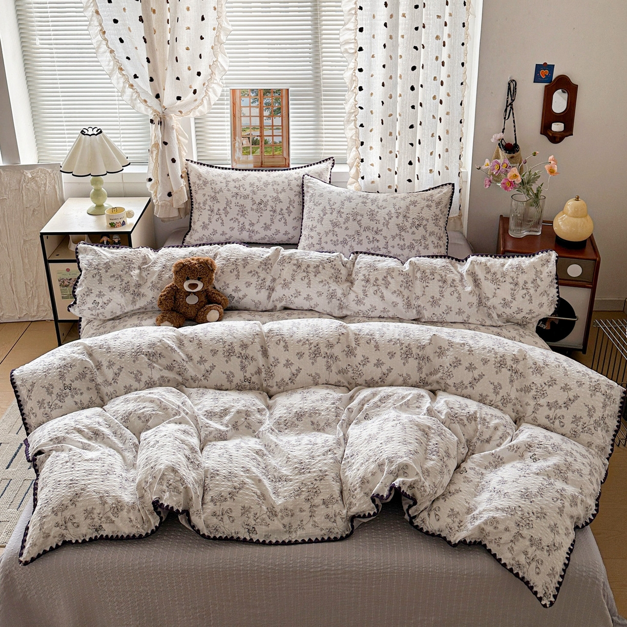 91家纺网 家纺一手货源 找家纺 南北家居 2026新款泡芙被壳针四件套 蝶迹