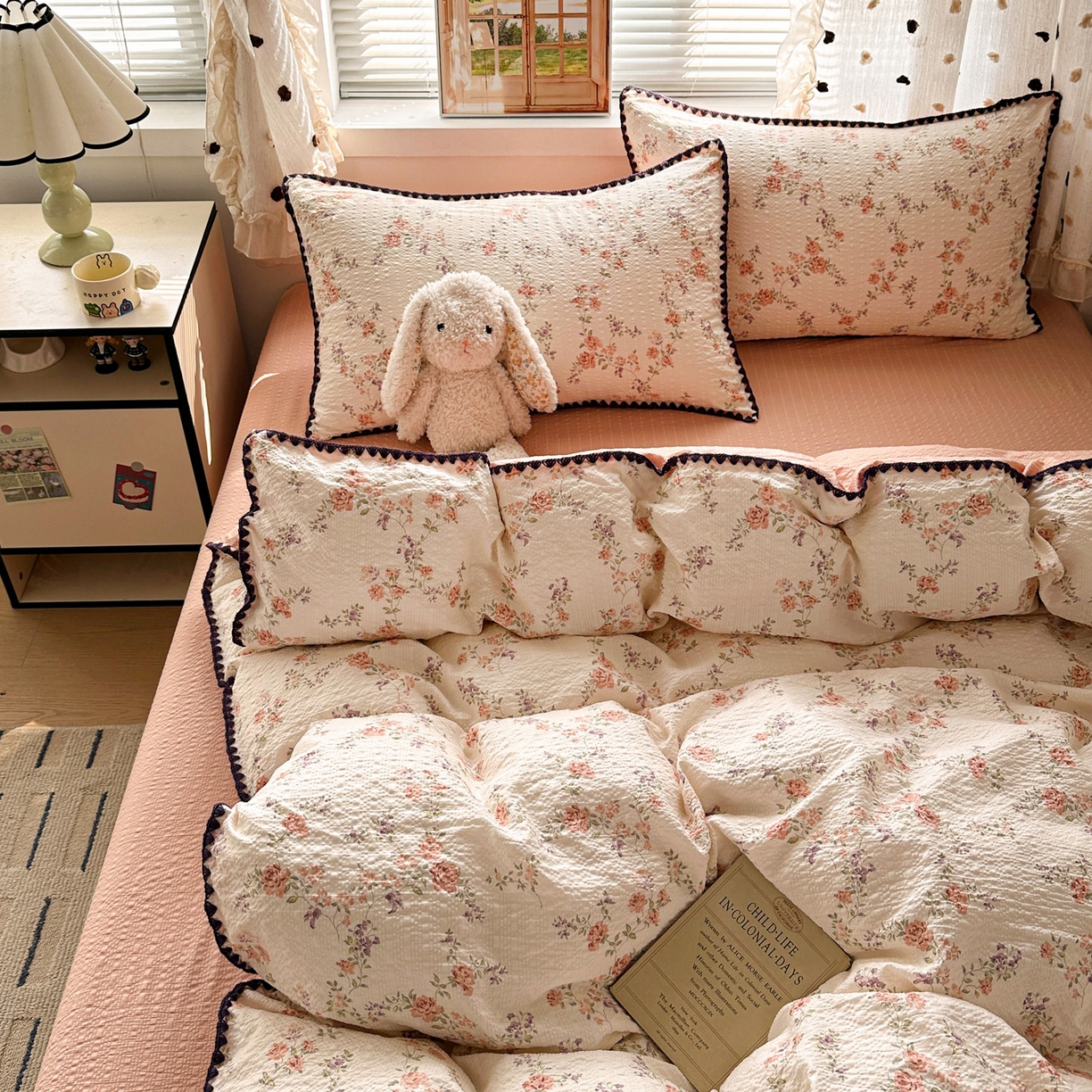 91家纺网 家纺一手货源 找家纺 南北家居 2026新款泡芙被壳针四件套 春色