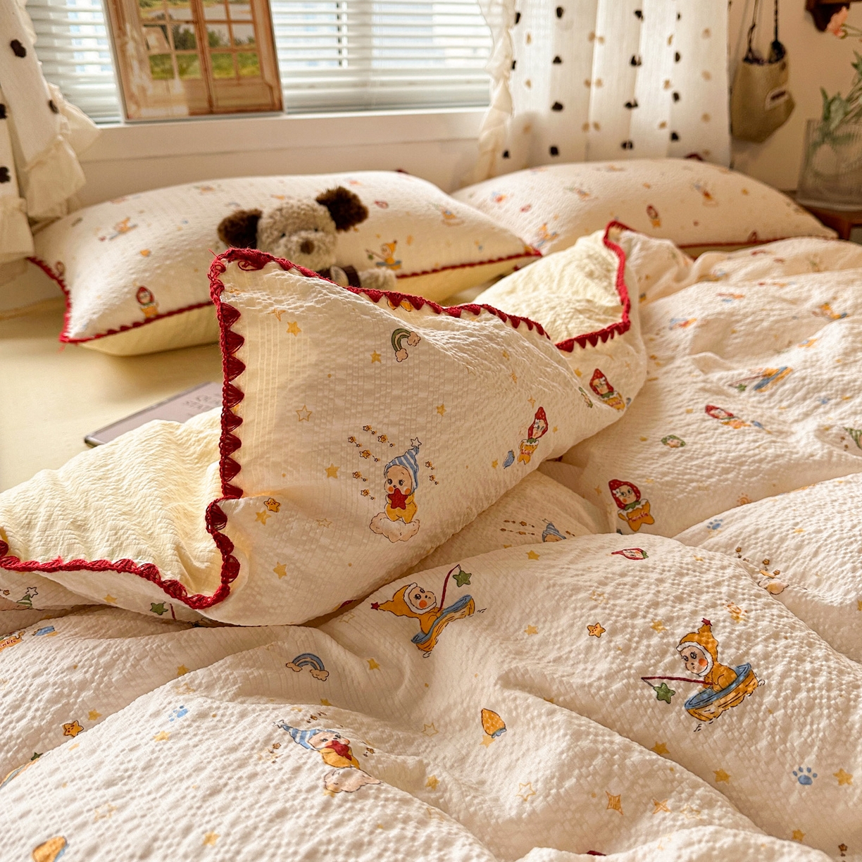 91家纺网 家纺一手货源 找家纺 南北家居 2026新款泡芙被壳针四件套 星星人