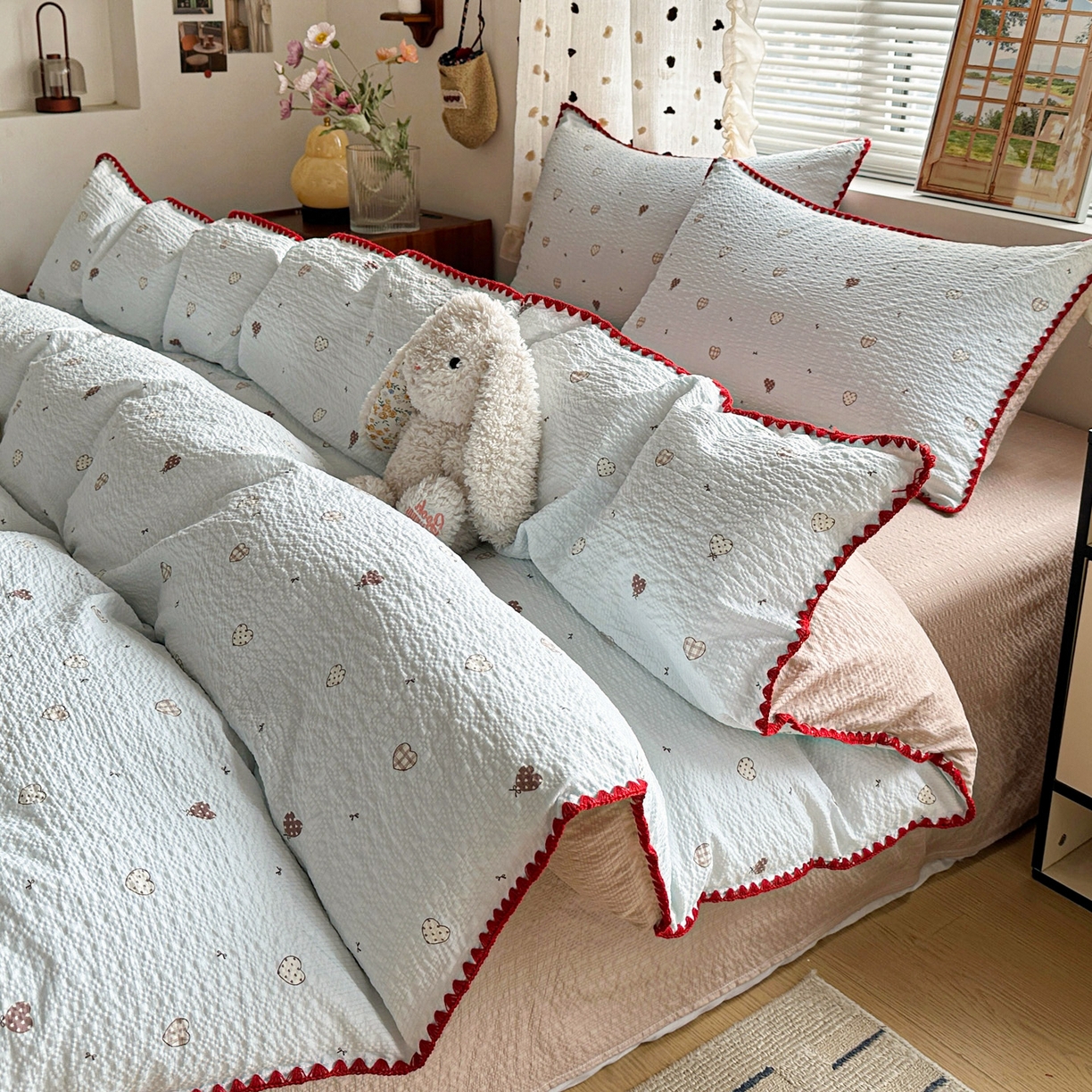 91家纺网 家纺一手货源 找家纺 南北家居 2026新款泡芙被壳针四件套 好心情