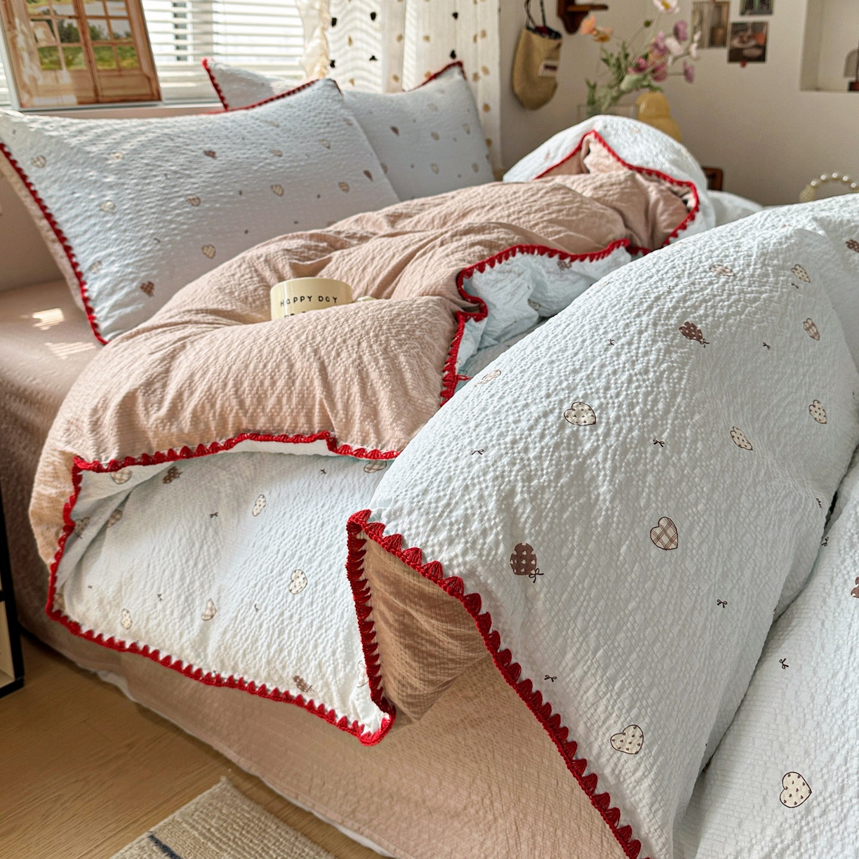 91家纺网 家纺一手货源 找家纺 南北家居 2026新款泡芙被壳针四件套 好心情