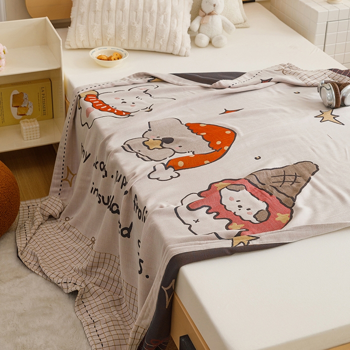 91家纺网 家纺一手货源 找家纺 悦然毛巾被 2026春夏新款三层竹纤维冷感毯休闲儿童毯成人毛巾被 小时光