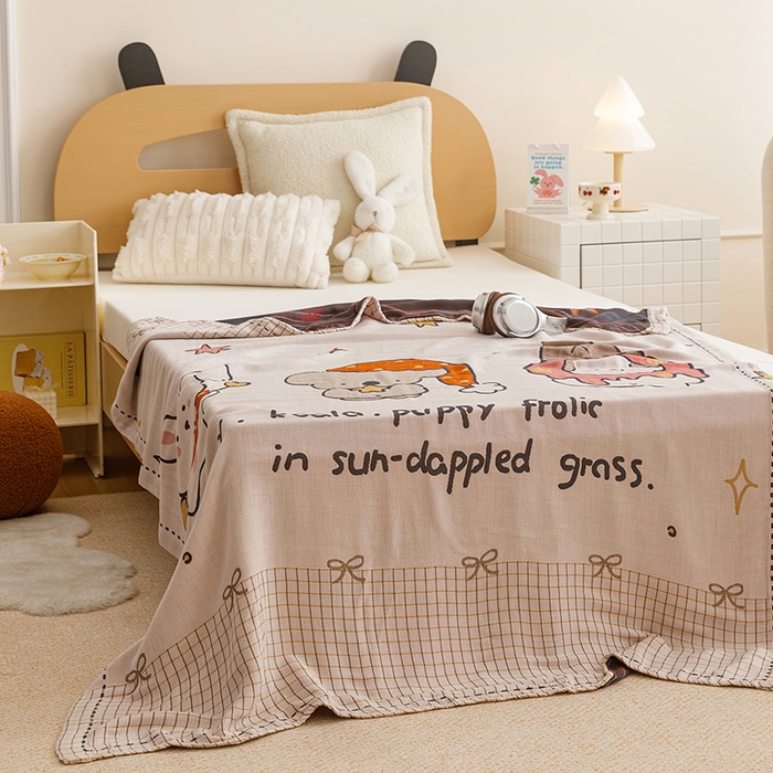 91家纺网 家纺一手货源 找家纺 悦然毛巾被 2026春夏新款三层竹纤维冷感毯休闲儿童毯成人毛巾被 小时光