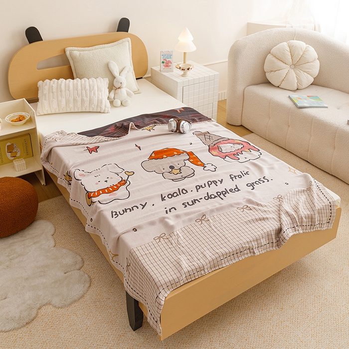 91家纺网 家纺一手货源 找家纺 悦然毛巾被 2026春夏新款三层竹纤维冷感毯休闲儿童毯成人毛巾被 小时光