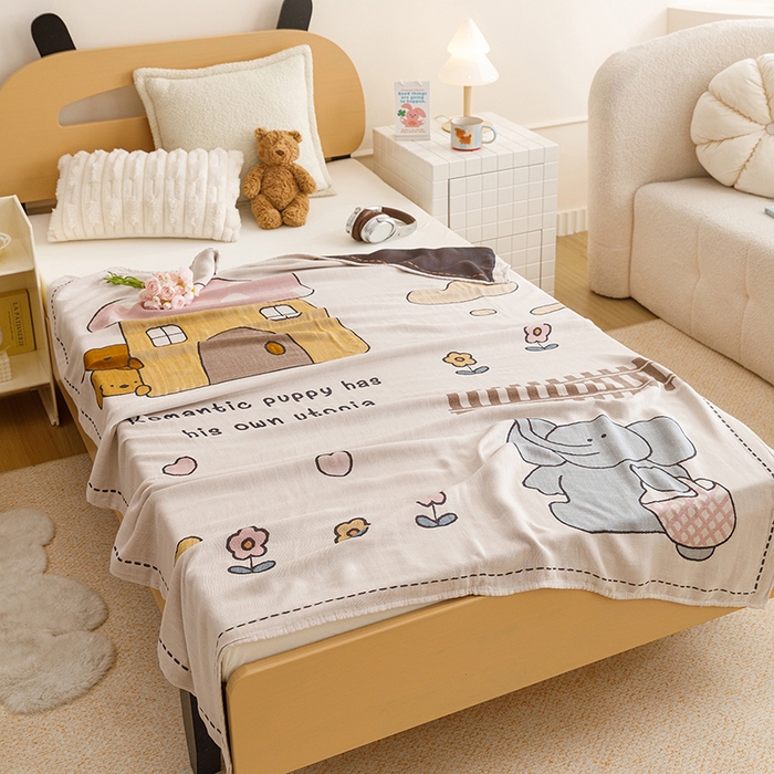 91家纺网 家纺一手货源 找家纺 悦然毛巾被 2026春夏新款三层竹纤维冷感毯休闲儿童毯成人毛巾被 小象日记