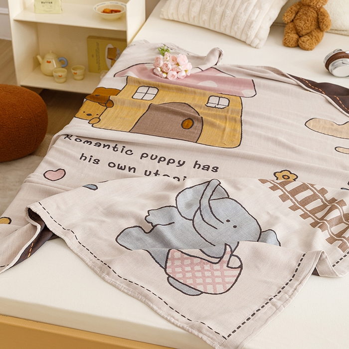 91家纺网 家纺一手货源 找家纺 悦然毛巾被 2026春夏新款三层竹纤维冷感毯休闲儿童毯成人毛巾被 小象日记