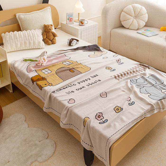 91家纺网 家纺一手货源 找家纺 悦然毛巾被 2026春夏新款三层竹纤维冷感毯休闲儿童毯成人毛巾被 小象日记