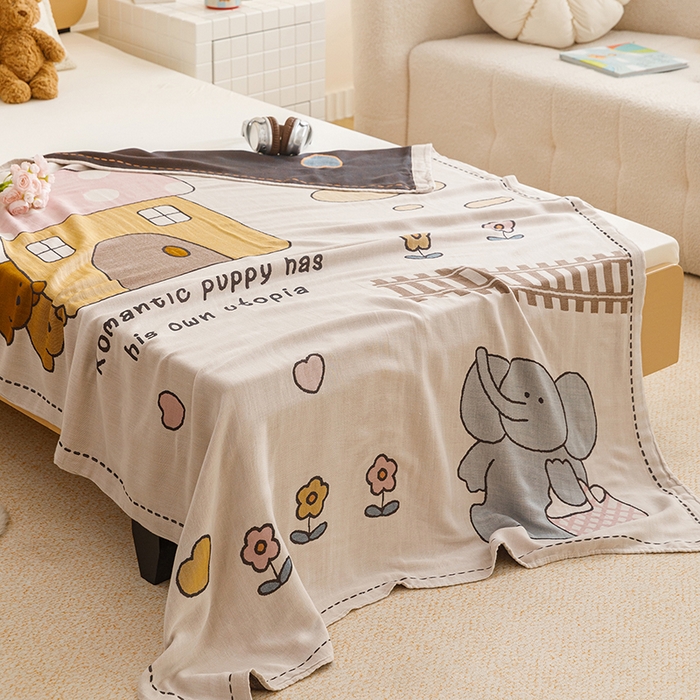 91家纺网 家纺一手货源 找家纺 悦然毛巾被 2026春夏新款三层竹纤维冷感毯休闲儿童毯成人毛巾被 小象日记