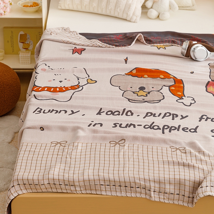 91家纺网 家纺一手货源 找家纺 悦然毛巾被 2026春夏新款三层竹纤维冷感毯休闲儿童毯成人毛巾被 小时光