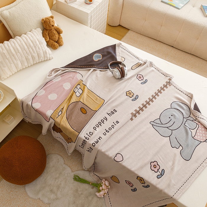 91家纺网 家纺一手货源 找家纺 悦然毛巾被 2026春夏新款三层竹纤维冷感毯休闲儿童毯成人毛巾被 小象日记