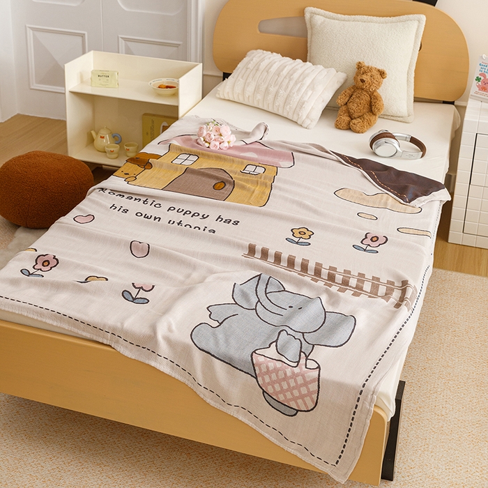 91家纺网 家纺一手货源 找家纺 悦然毛巾被 2026春夏新款三层竹纤维冷感毯休闲儿童毯成人毛巾被 小象日记