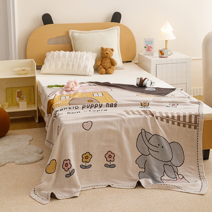 91家纺网 家纺一手货源 找家纺 悦然毛巾被 2026春夏新款三层竹纤维冷感毯休闲儿童毯成人毛巾被 小象日记