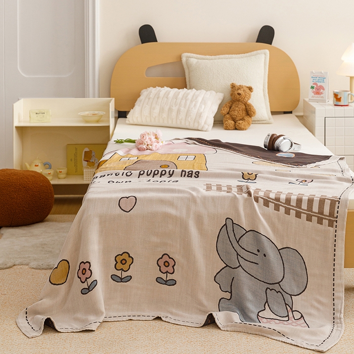 91家纺网 家纺一手货源 找家纺 悦然毛巾被 2026春夏新款三层竹纤维冷感毯休闲儿童毯成人毛巾被 小象日记