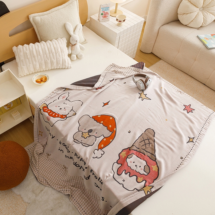 91家纺网 家纺一手货源 找家纺 悦然毛巾被 2026春夏新款三层竹纤维冷感毯休闲儿童毯成人毛巾被 小时光