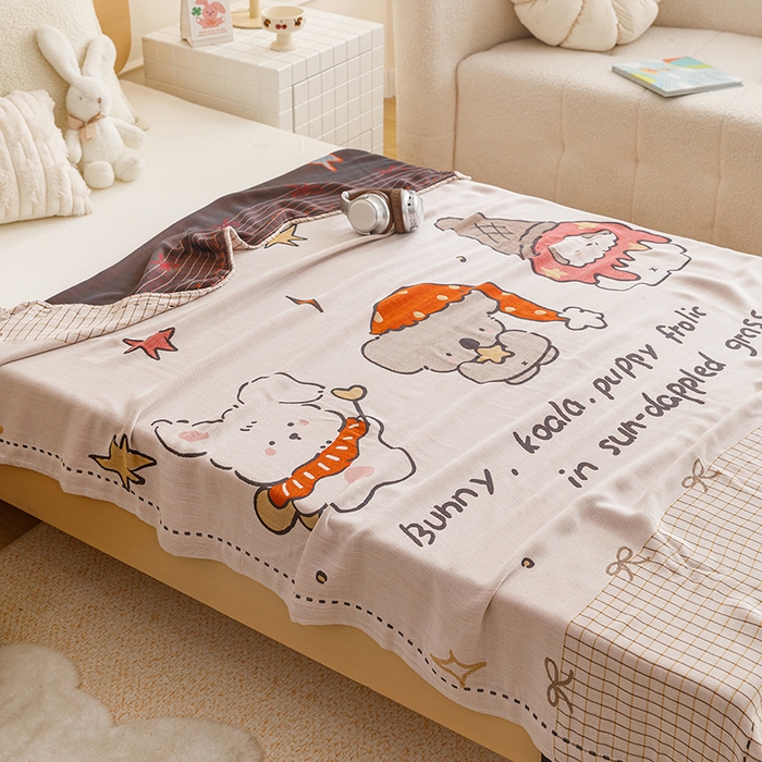 91家纺网 家纺一手货源 找家纺 悦然毛巾被 2026春夏新款三层竹纤维冷感毯休闲儿童毯成人毛巾被 小时光