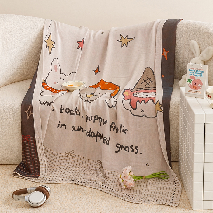 91家纺网 家纺一手货源 找家纺 悦然毛巾被 2026春夏新款三层竹纤维冷感毯休闲儿童毯成人毛巾被 小时光