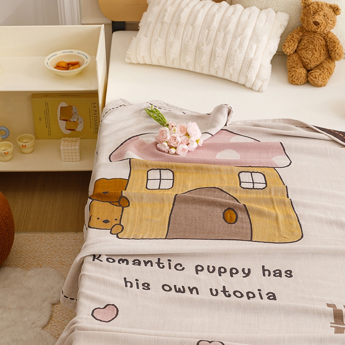 91家纺网 家纺一手货源 找家纺 悦然毛巾被 2026春夏新款三层竹纤维冷感毯休闲儿童毯成人毛巾被 小象日记