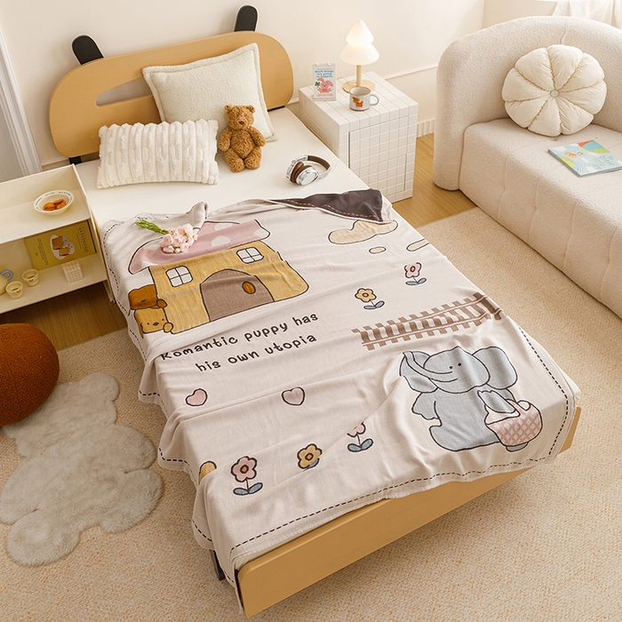 91家纺网 家纺一手货源 找家纺 悦然毛巾被 2026春夏新款三层竹纤维冷感毯休闲儿童毯成人毛巾被 小象日记