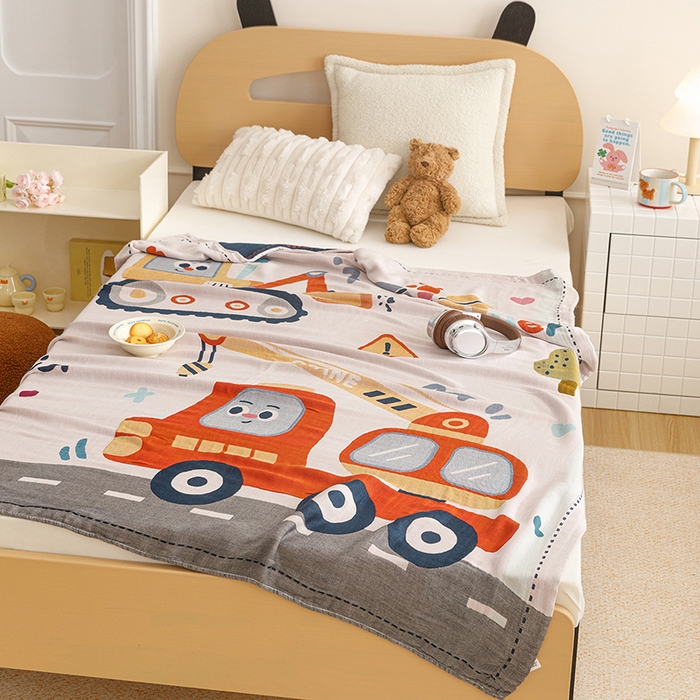 91家纺网 家纺一手货源 找家纺 悦然毛巾被 2026春夏新款三层竹纤维冷感毯休闲儿童毯成人毛巾被 阳光车长